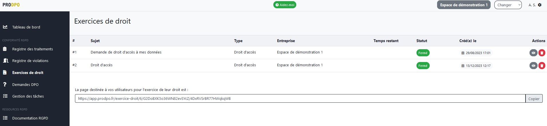 Centralisation des demandes RGPD